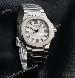 RRR Factory Patek Philippe Nautilus Cal.E 23-250SC Movement 32mm White Embossed Wave Pattern Face WG Bezel Women Watch